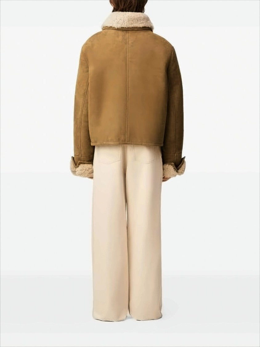 Ami Cropped Lambskin Jacket With Shearling Collar