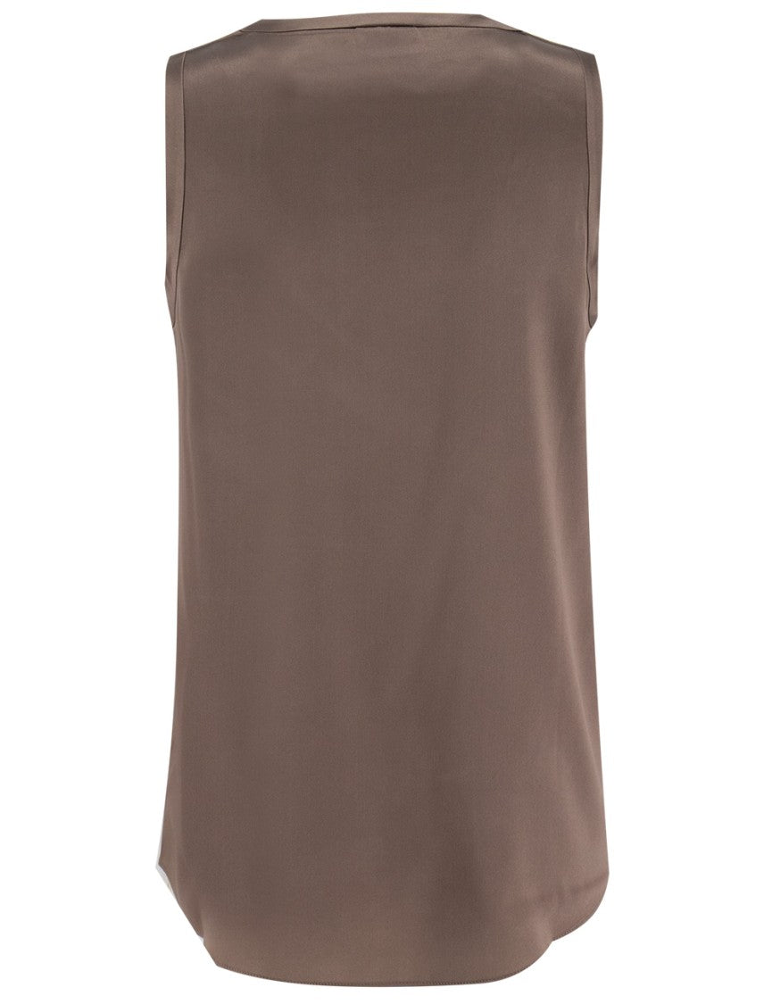 Brunello Cucinelli Stretch Silk Satin Top With Wide Neckline