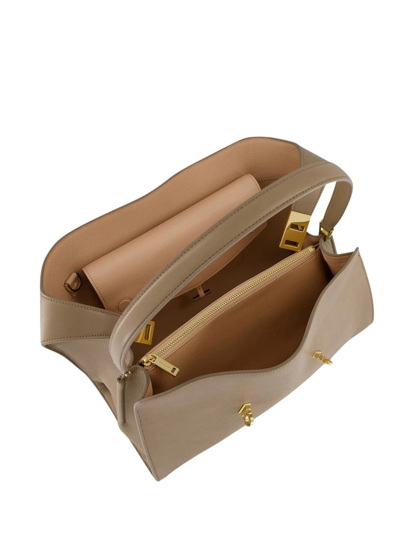 Salvatore Ferragamo Hug Sh S Structured Gold Accents Calf Leather Shoulder Bag