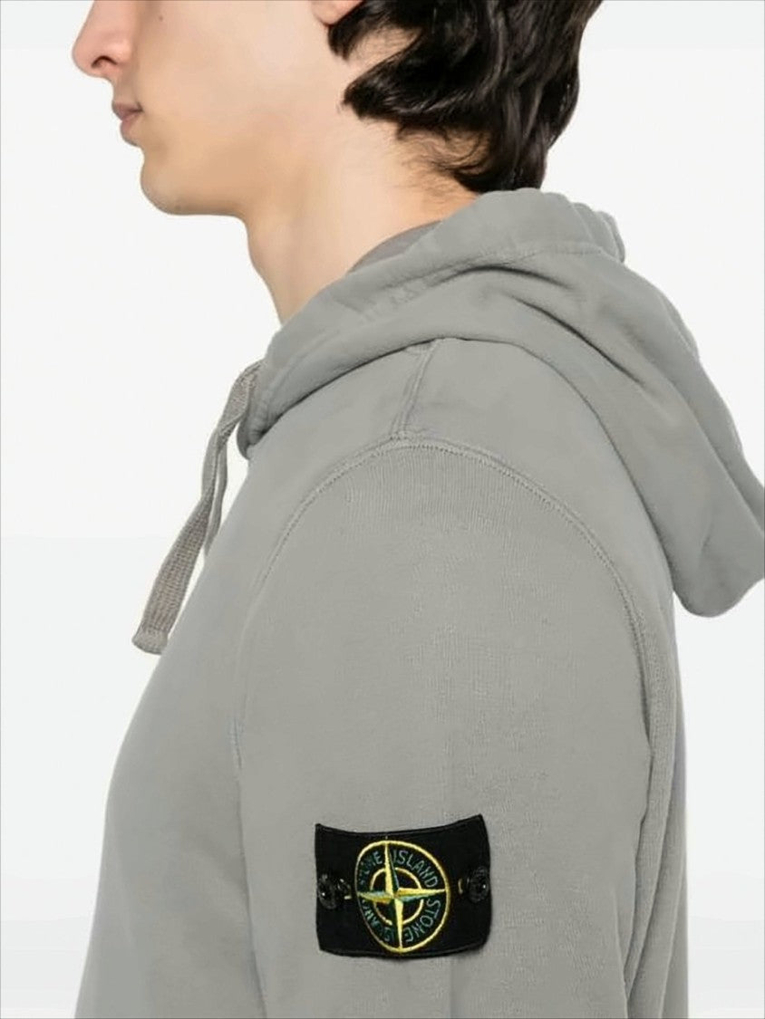 Stone Island Relaxed Fit Grey Hooded Sweatshirt With Drawstring