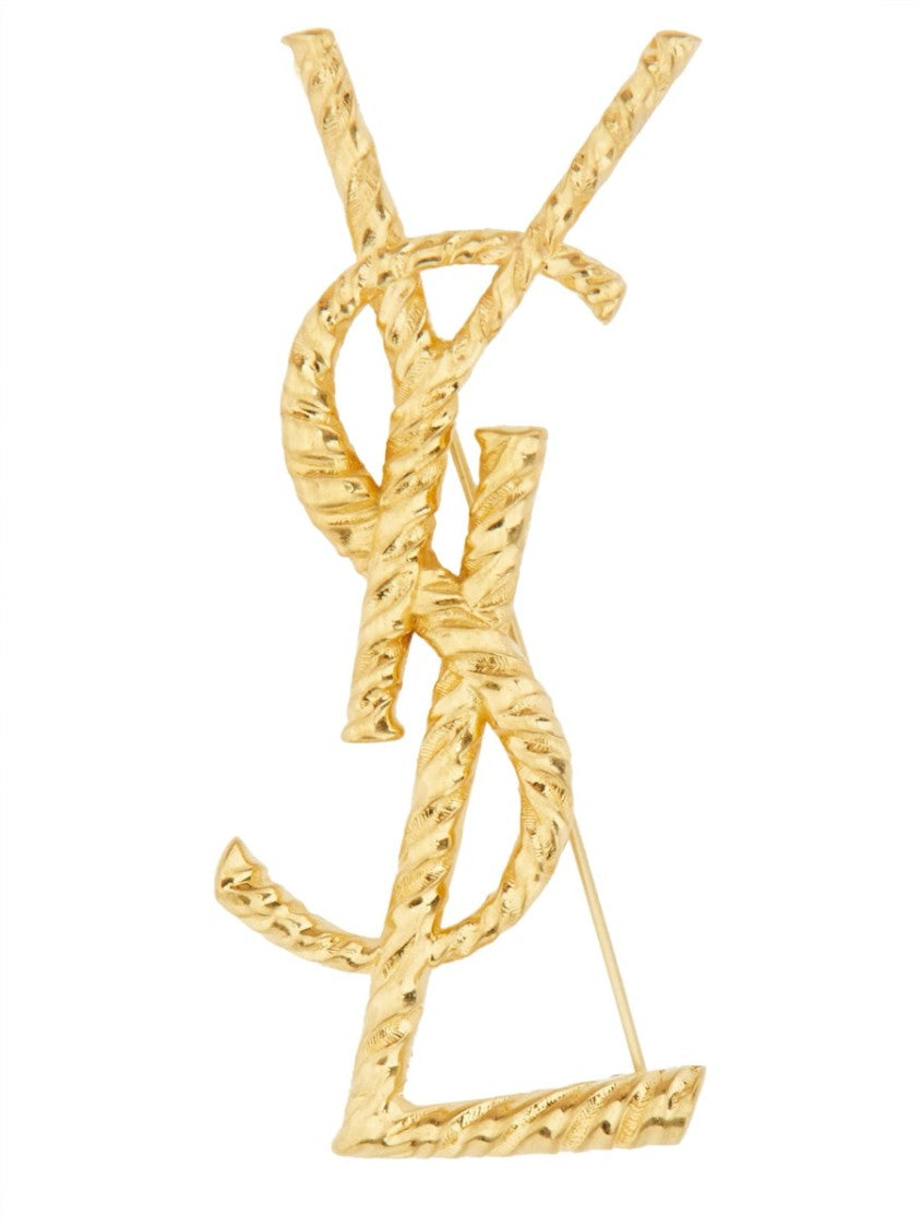 Saint Laurent Intertwined Brass Brooch With Textured Finish