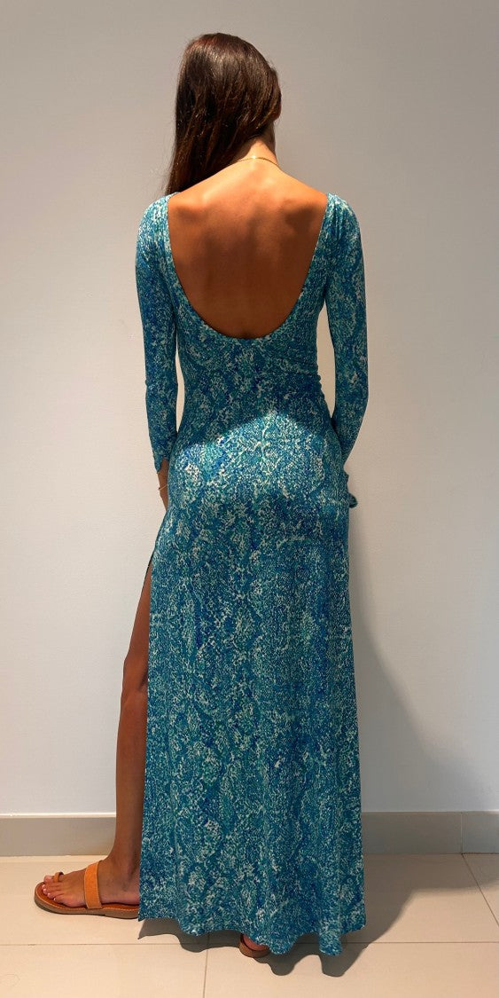 Hawa Made From Love Turquoise Maha Snake Pattern Maxi Dress