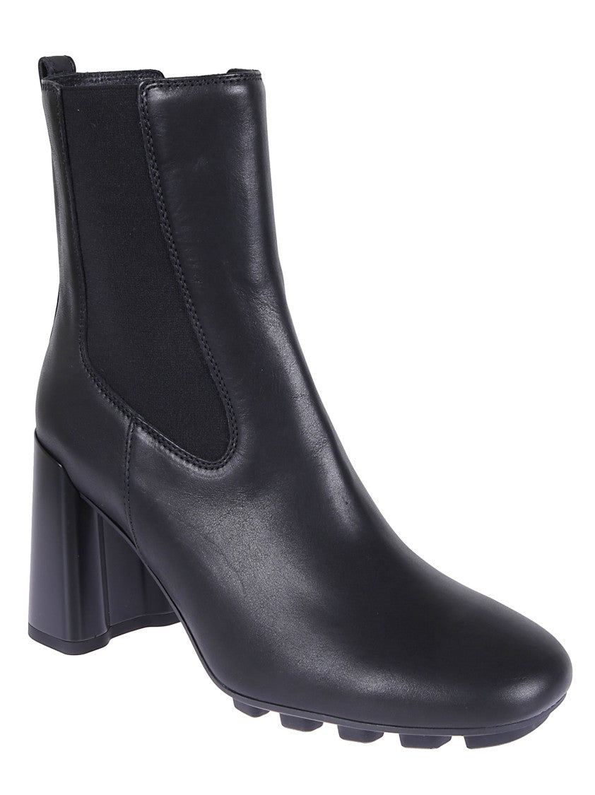 Hogan Black Leather Chelsea Boots With Elastic Side Straps