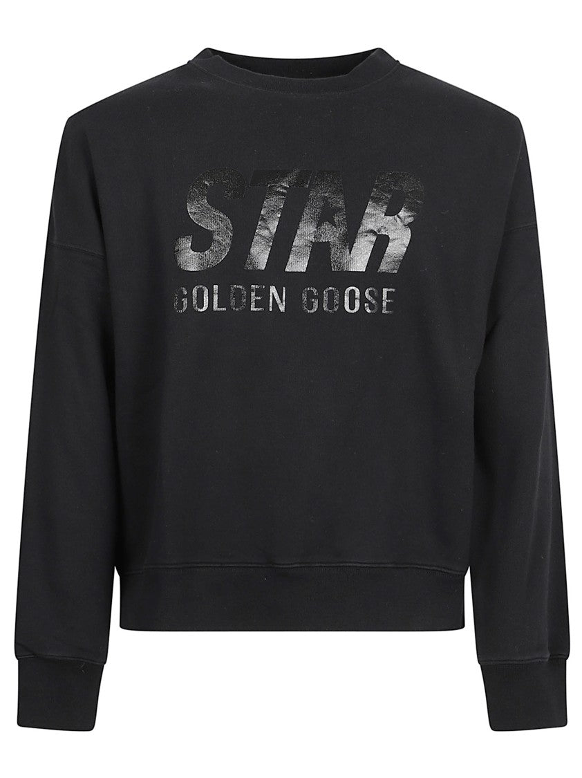 Golden Goose Crewneck Black Sweatshirt With Tone-On-Tone Logo