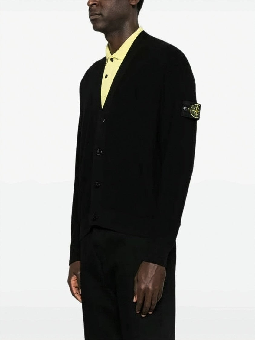 Stone Island V-Neck Cotton Cardigan With Distinctive Logo Patch