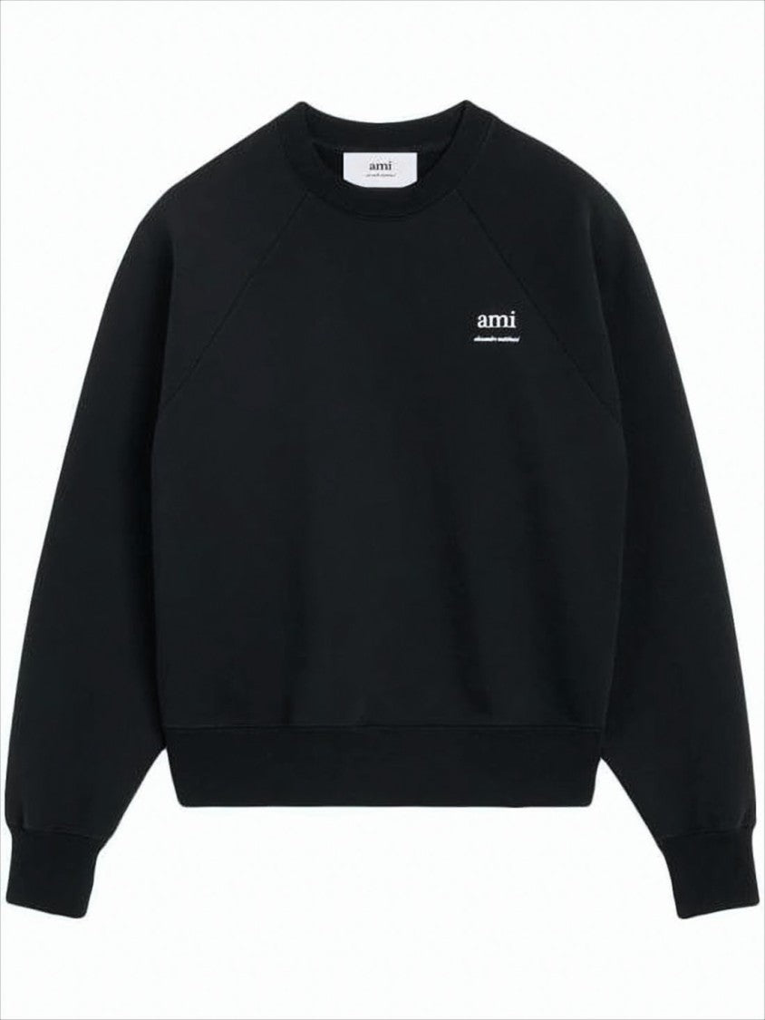Ami Relaxed-Fit Black Long-Sleeve Sweatshirt With Embroidered Detail