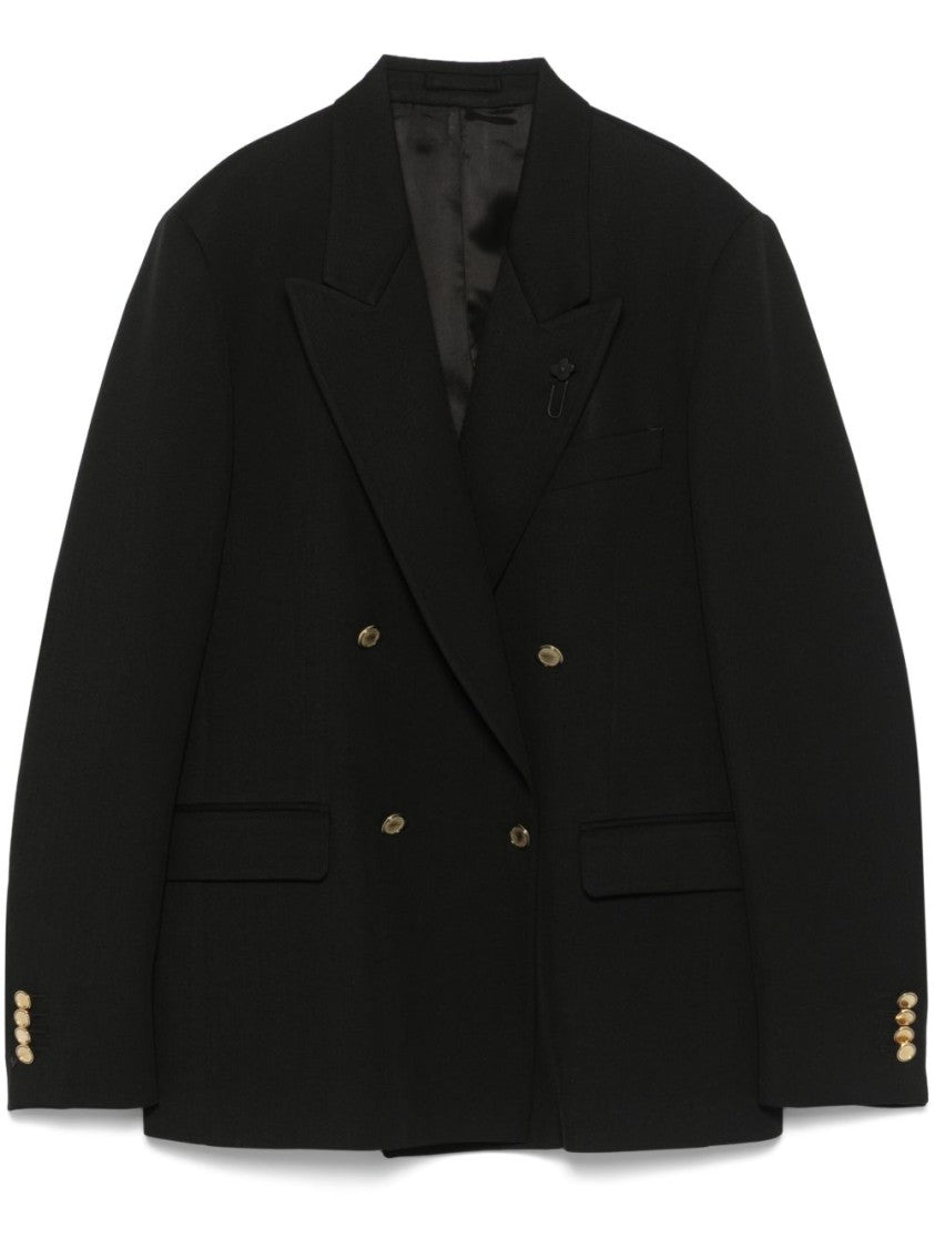Lardini Double-Breasted Black Jacket With Gold-Tone Buttons