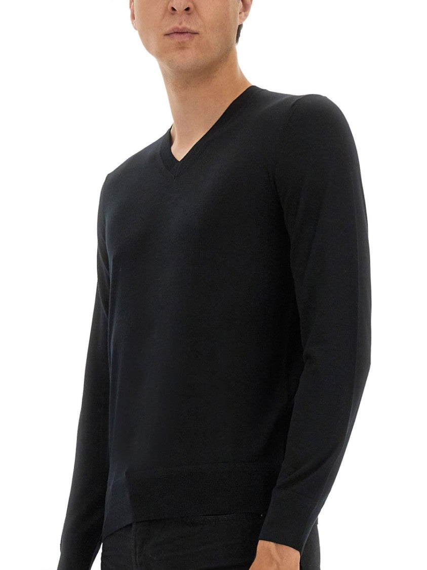 Tom Ford V-Neck Black Wool Jersey With Long Sleeves