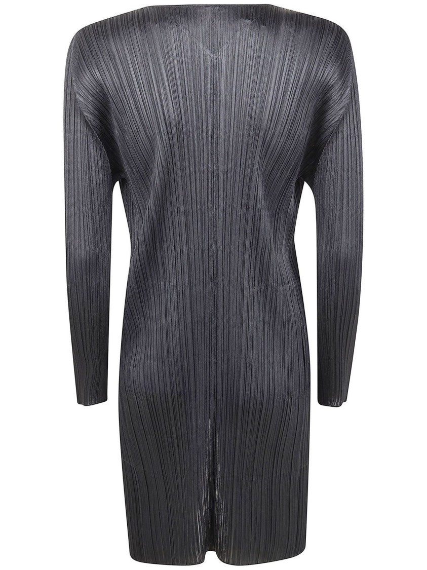Pleats Please Textured Pleated Cardigan With V-Neckline And Flared Hem