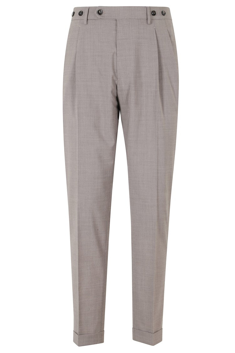 Berwich Greige Barber Long Darts Turn-Up Wool-Blend Trousers