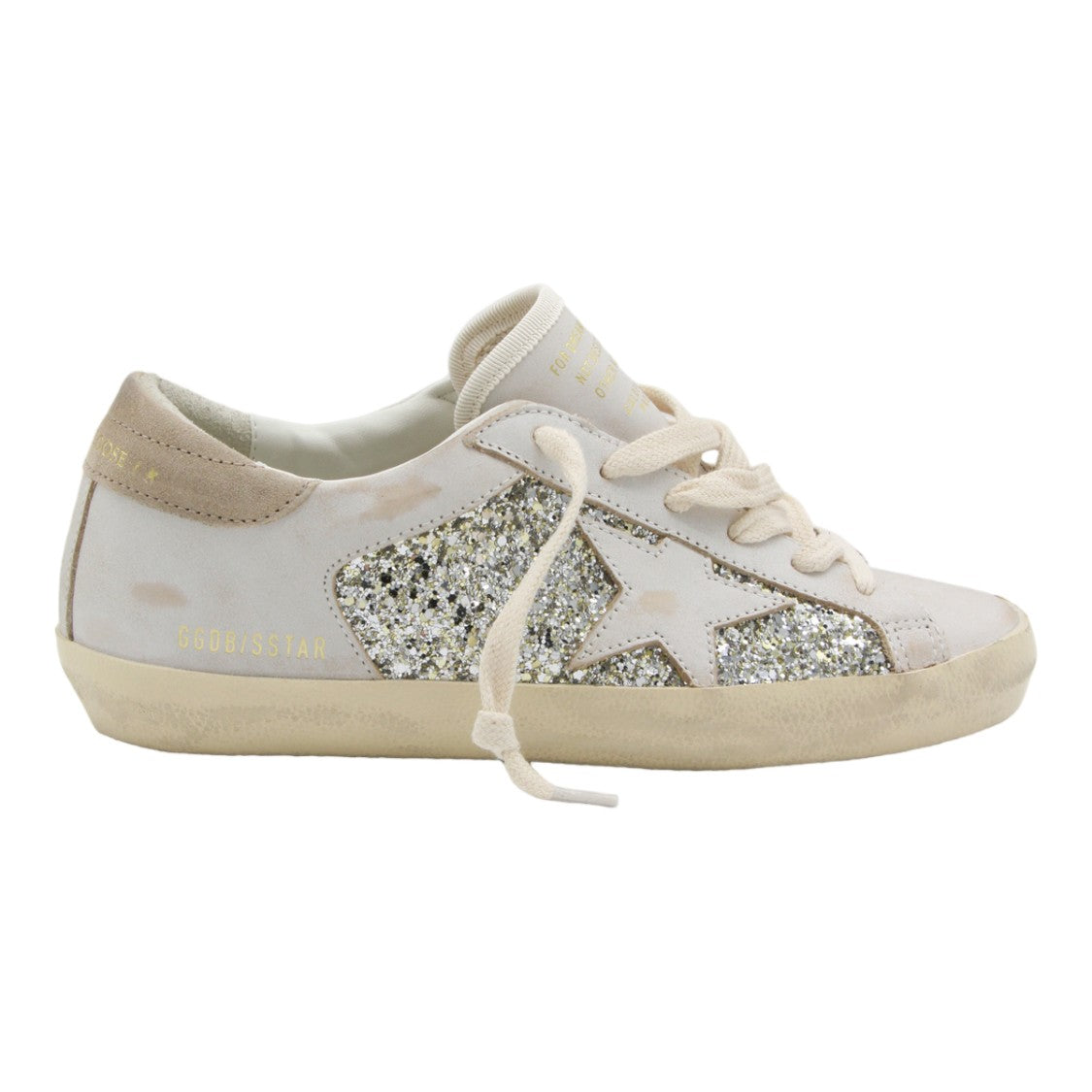 Golden Goose Distressed White Sneakers With Glitter Accents