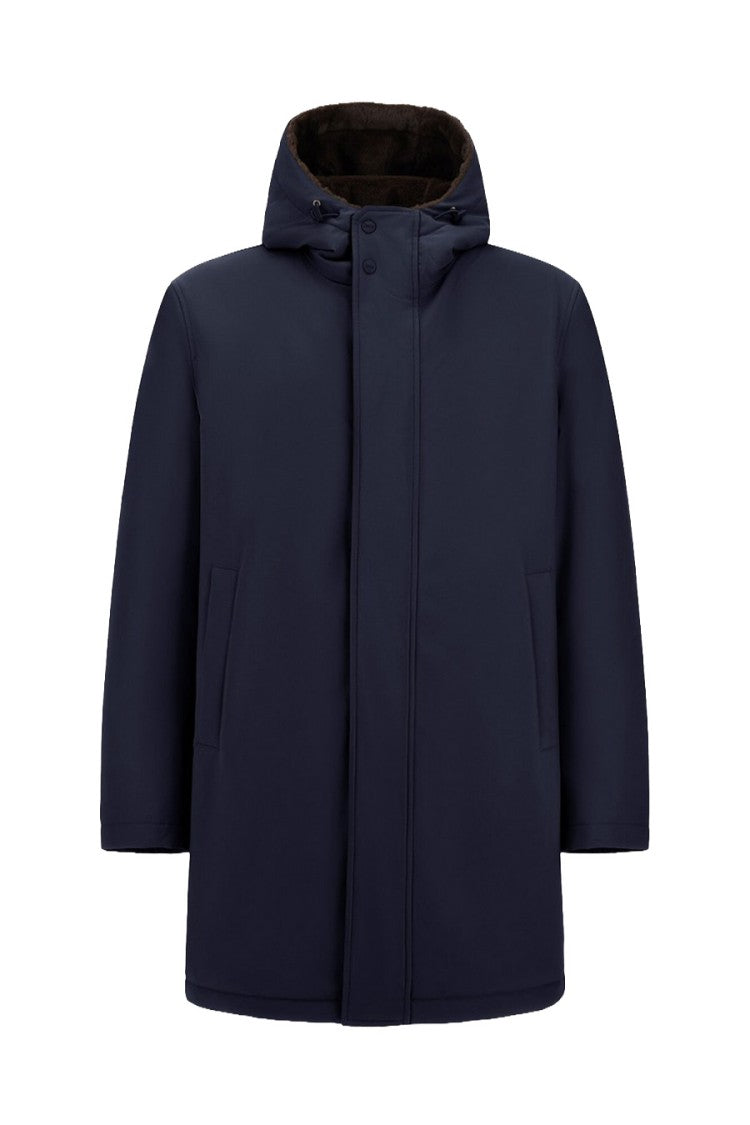 Herno Navy Polyester Hooded Parka Jacket