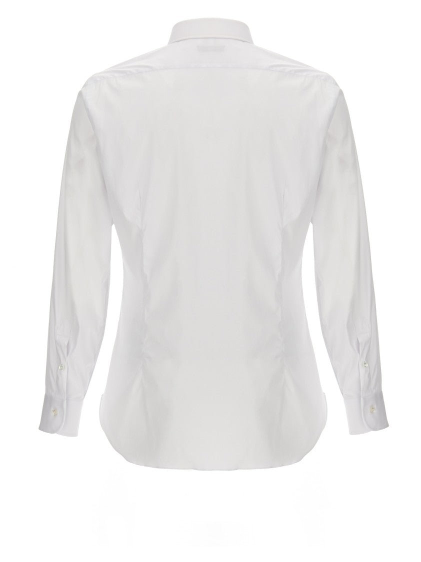 Barba White Stretch Cotton Blend Poplin Shirt