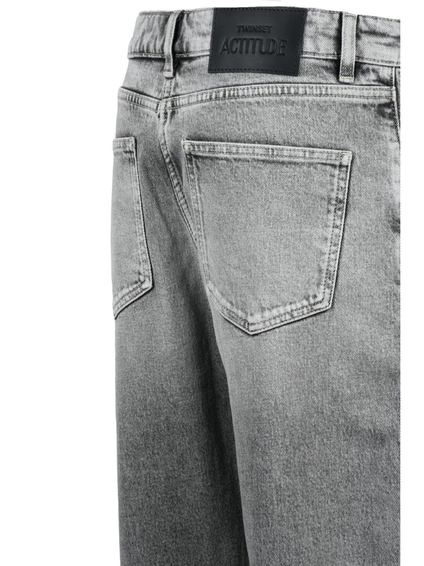 Twinset Actitude Grey Cotton-Blend Straight-Leg Jeans
