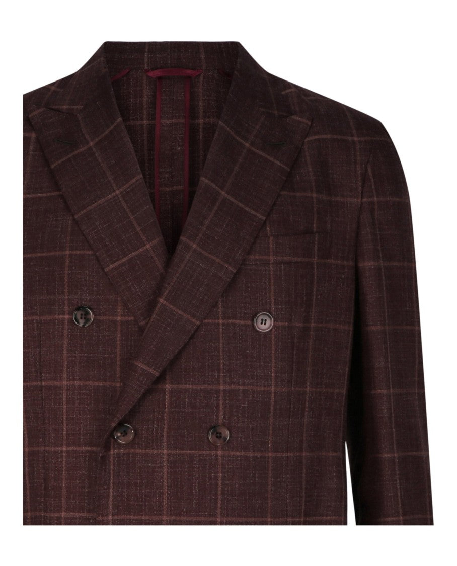 Brioni Plaid Double-Breasted Blazer With Classic Collared Neckline