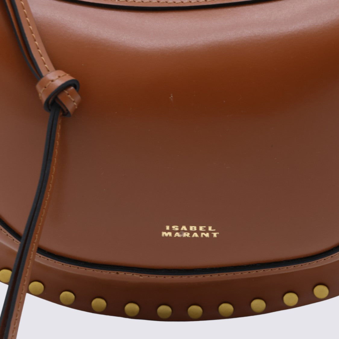 Isabel Marant Crescent-Shaped Handbag In Warm Brown Leather With Gold-Tone Studs