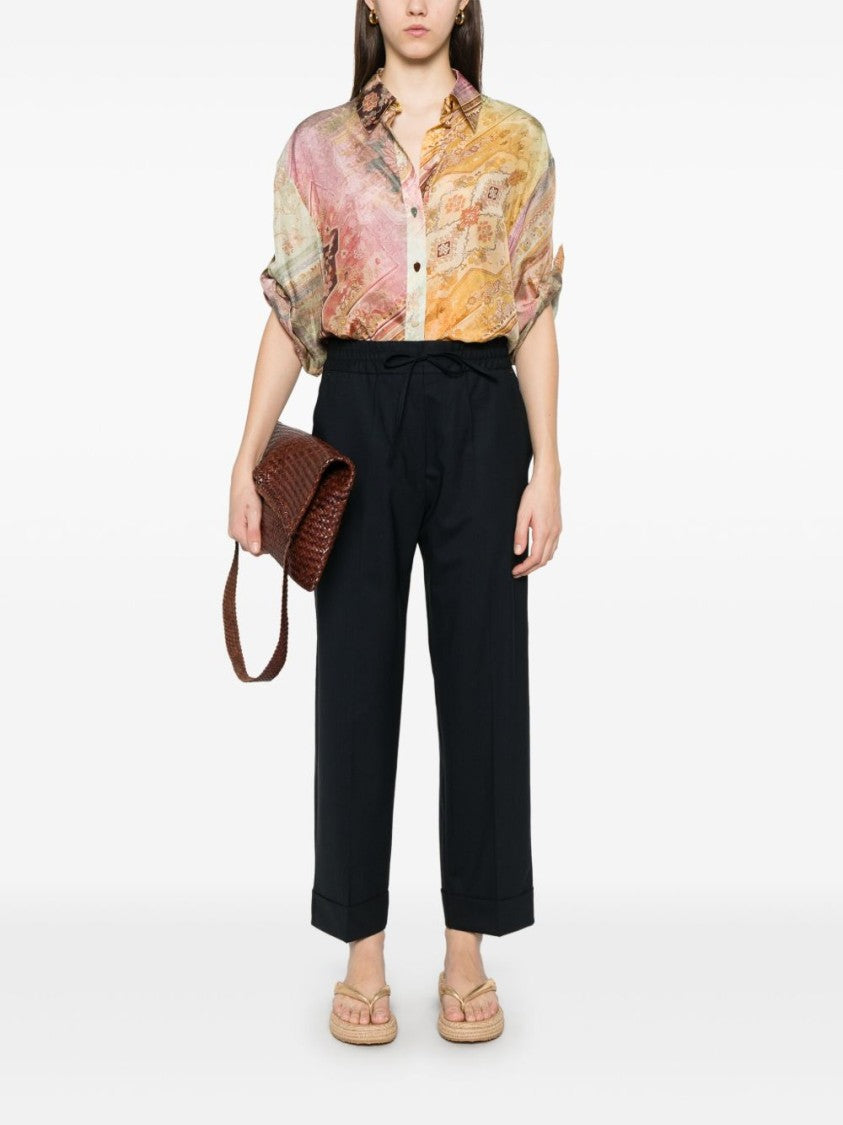 Parosh Navy Blue Relaxed Fit Pants With Concealed Fastenings