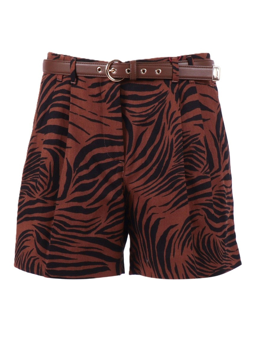 Max Mara Tailored Brown Shorts With Bold Tiger Stripe Pattern