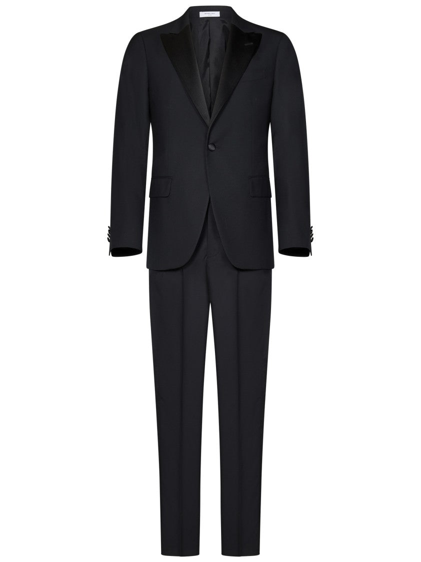 Boglioli Single-Breasted Black Suit With Satin Lapel