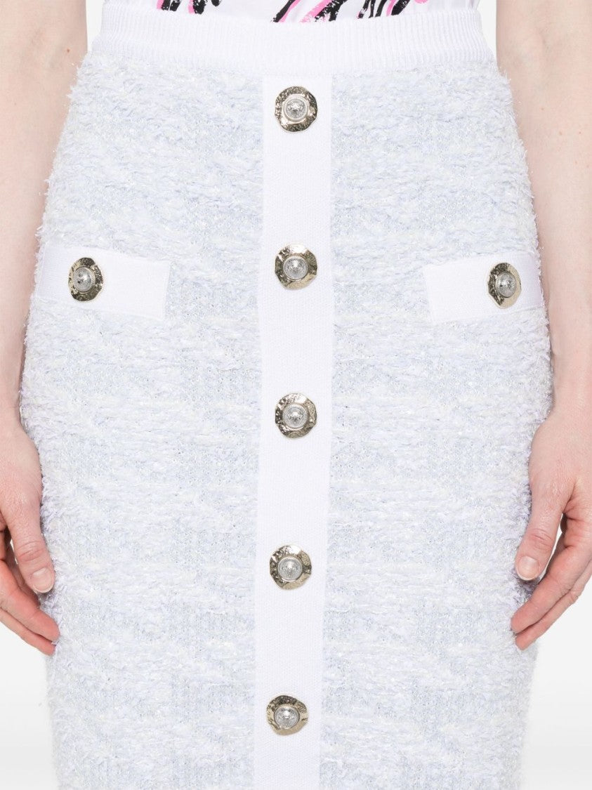 Balmain Light Blue High Waisted Tweed Skirt