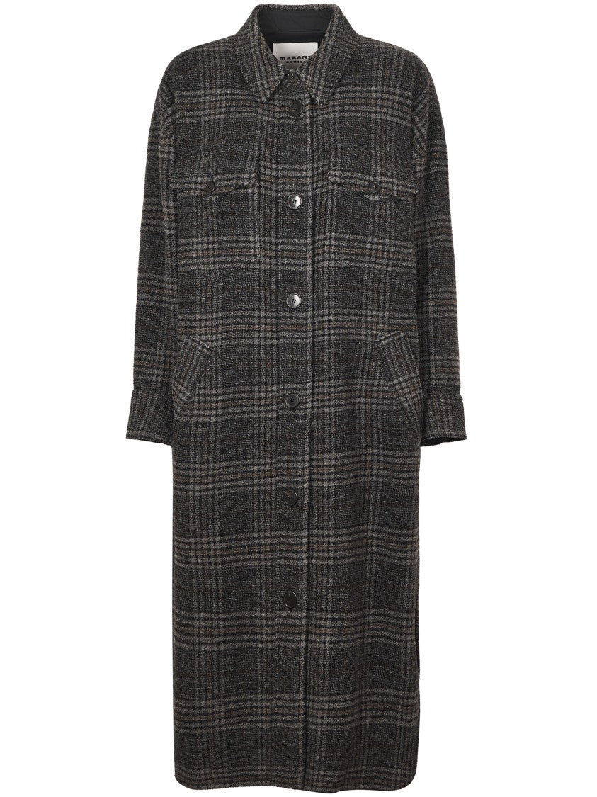 Isabel Marant Étoile Plaid Pattern Grey Coat With Relaxed Fit And Functional Pockets
