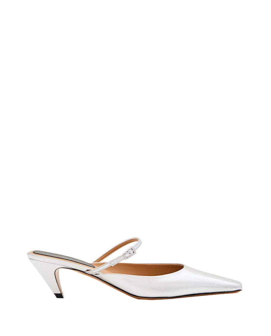 Stella Mccartney Pointed Toe Mules With Metallic Finish And Unique Heel