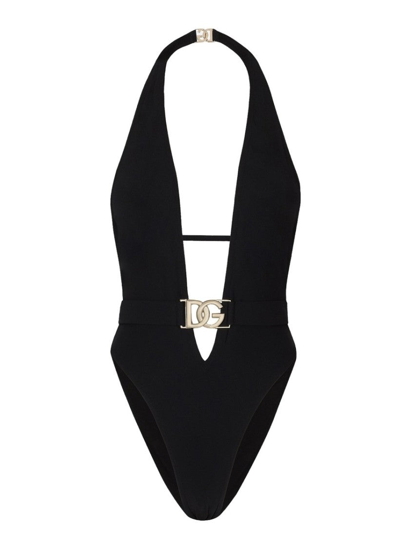 Dolce & Gabbana Deep Plunging Halter Neck Swimsuit