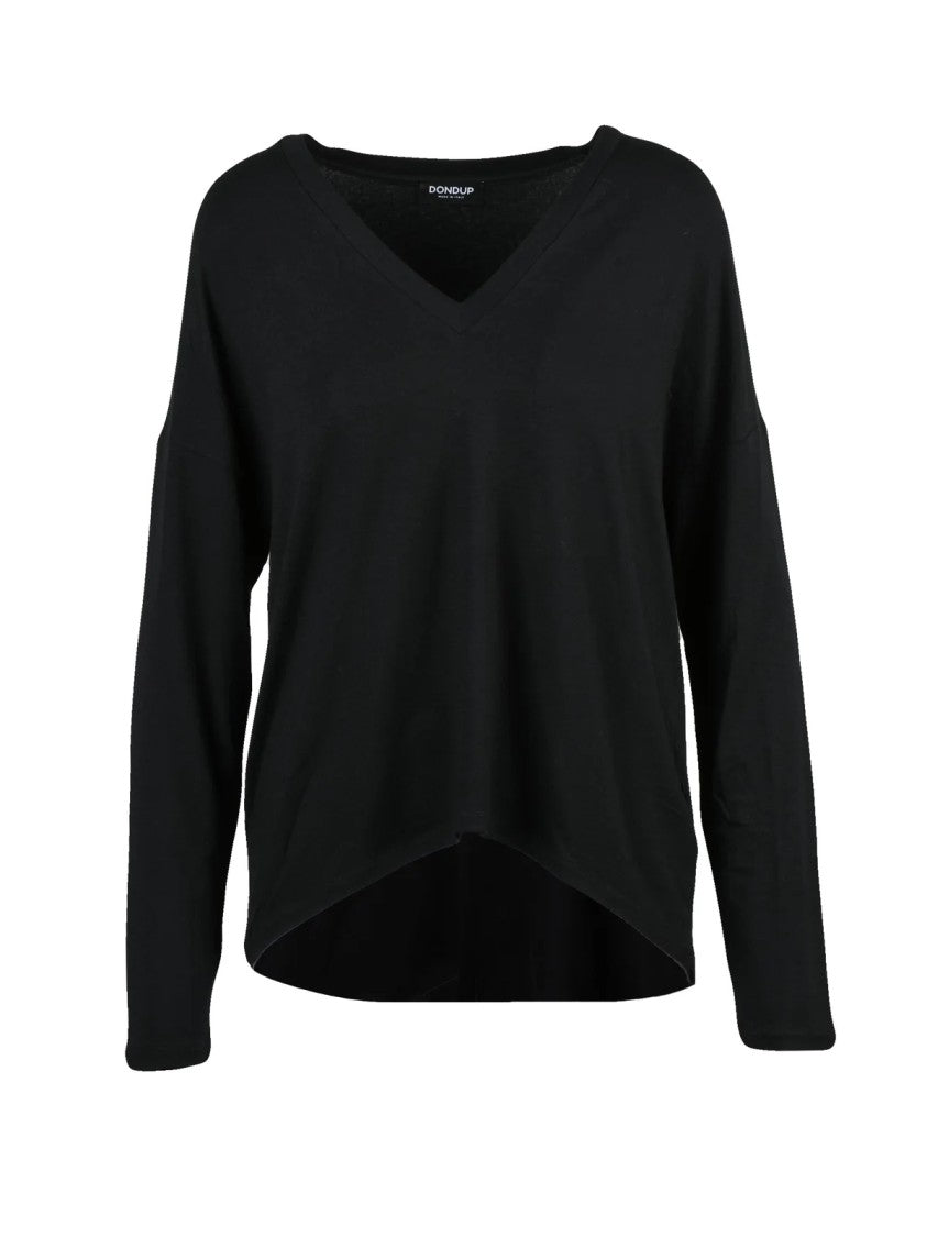 Dondup Black V-Neck Modal-Cashmere Long-Sleeve T-Shirt