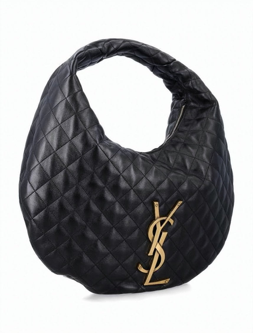 Saint Laurent Quilted Crescent Tote Bag With Metallic Emblem