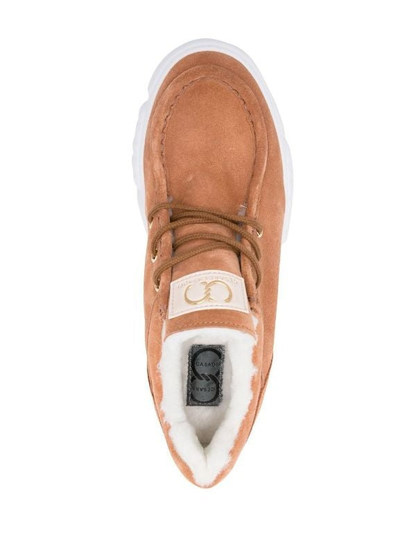 Casadei Moccasin-Toe Brown Leather Sneakers With Plush Wool Lining