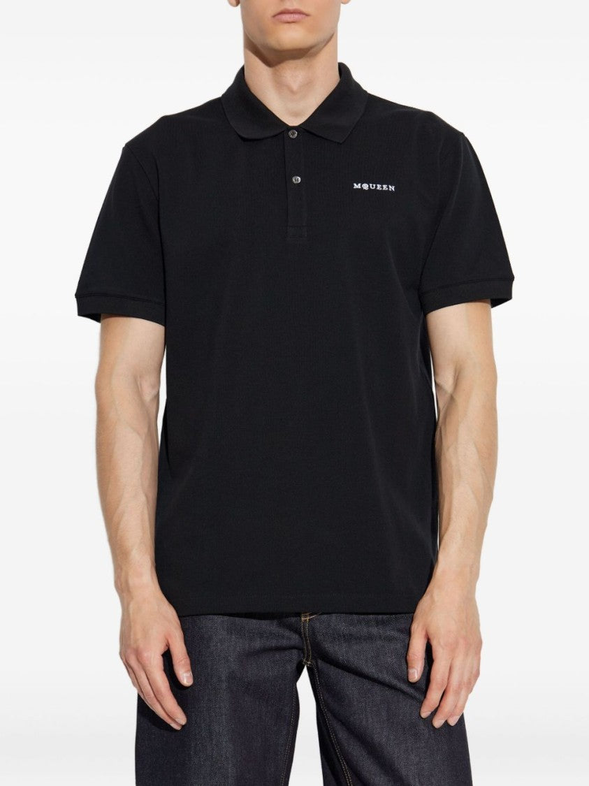 Alexander Mcqueen Classic Black Polo Shirt With Contrasting Collar