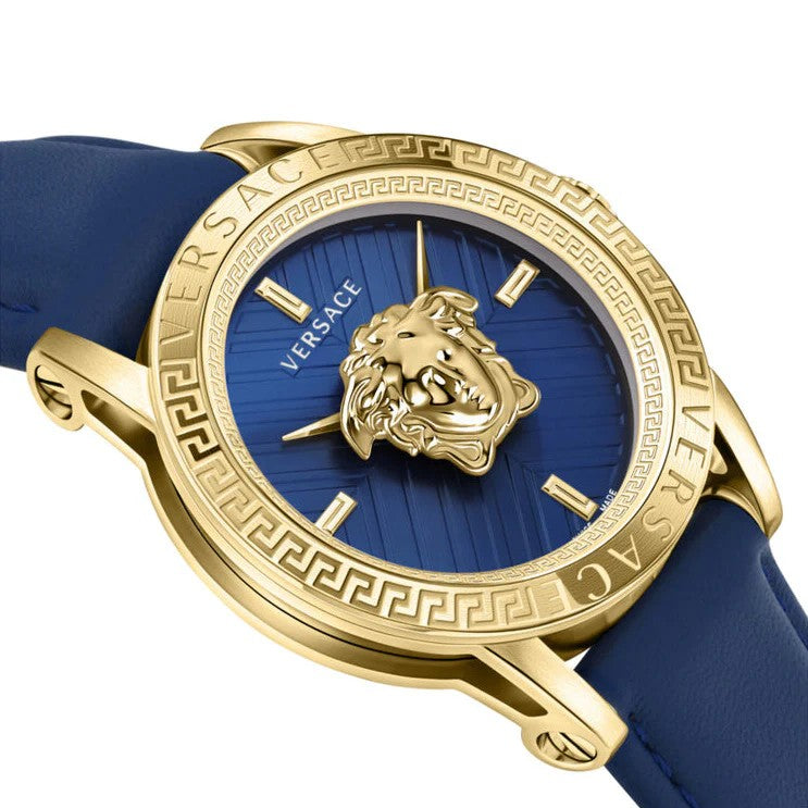 Versace Men's Analogue Wristwatch With Blue Dial And Gold-Tone Case