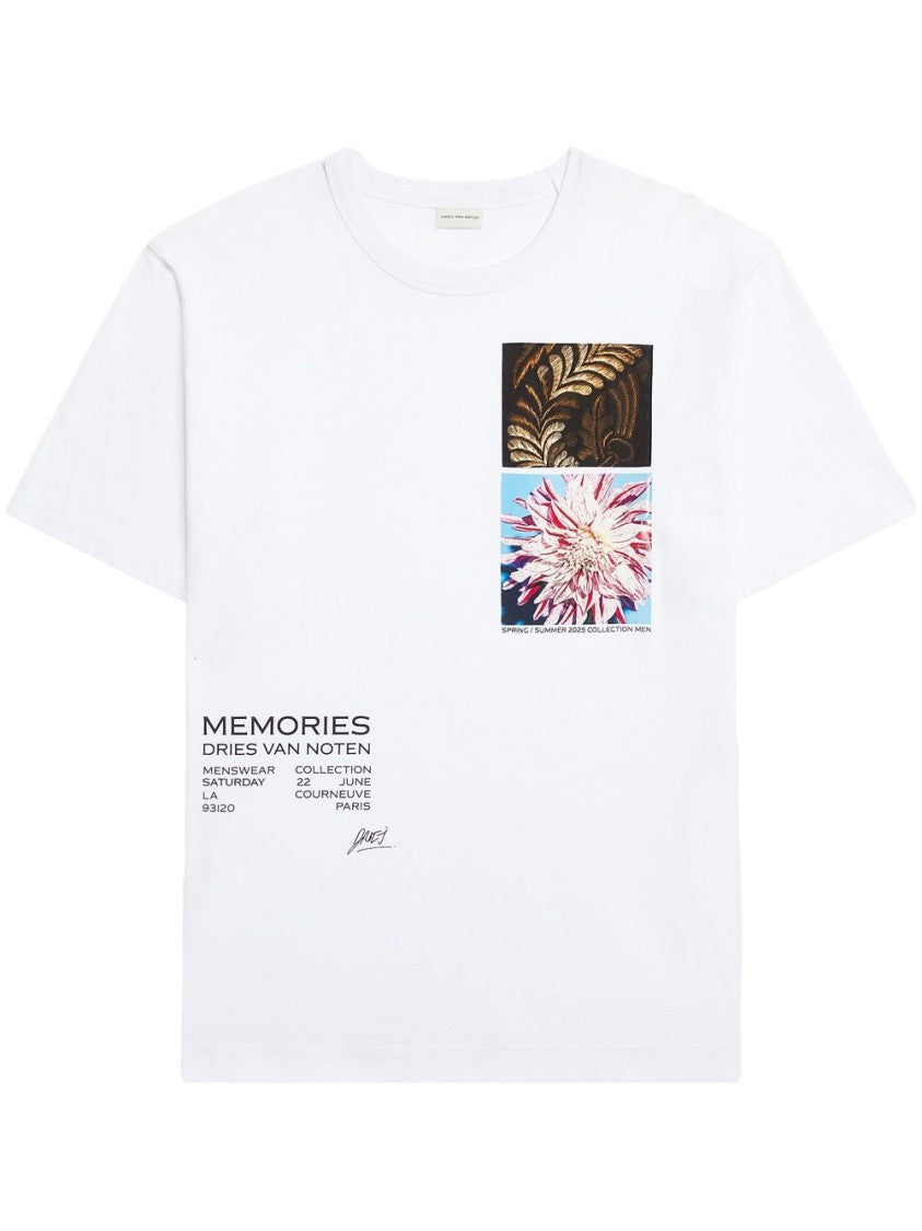 Dries Van Noten Short Sleeve White Graphic Print Crew Neck T-Shirt