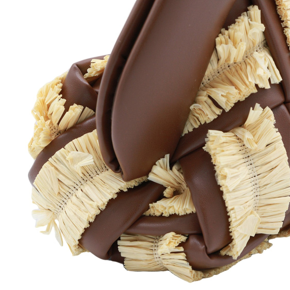 Themoirè Textured Brown Handbag With Woven Cream Fringes