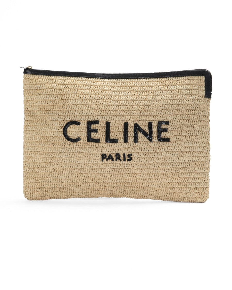 Celine Large Strass Black Raffia Clutch