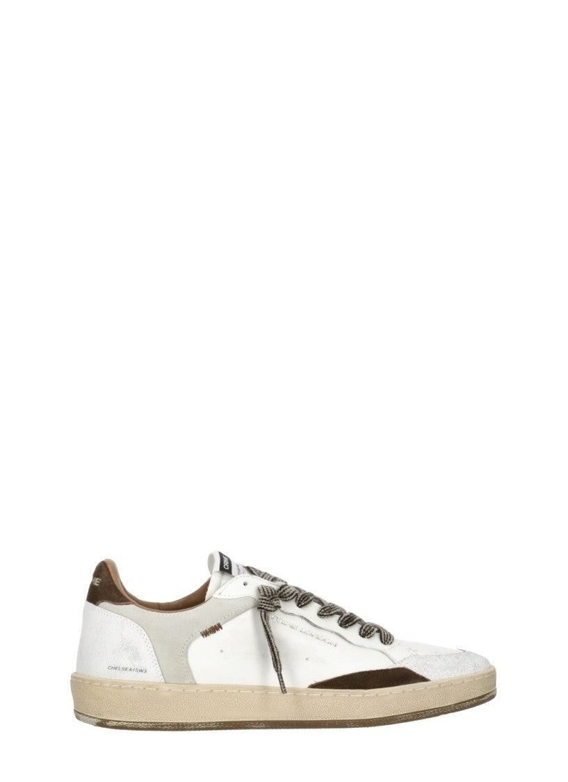 Crime London White Suede Inserts Leather Sneakers