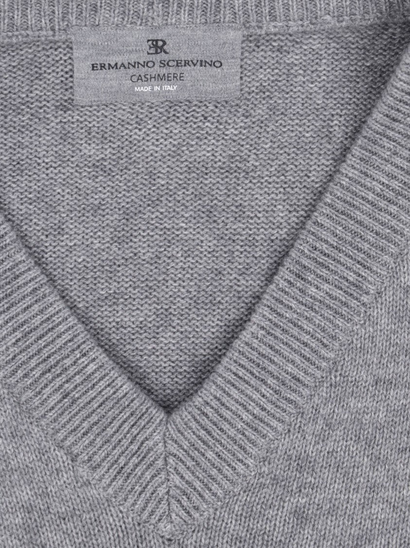 Ermanno Scervino Grey V-Neck Lace Cashmere Mini Dress