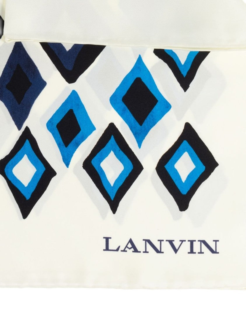 Lanvin White Geometric Diamond Pattern Silk Scarf