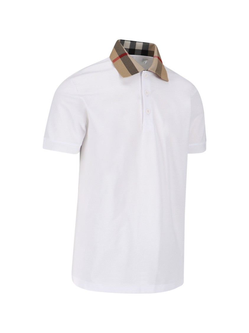 Burberry Check Collar Polo Shirt, In White Cotton