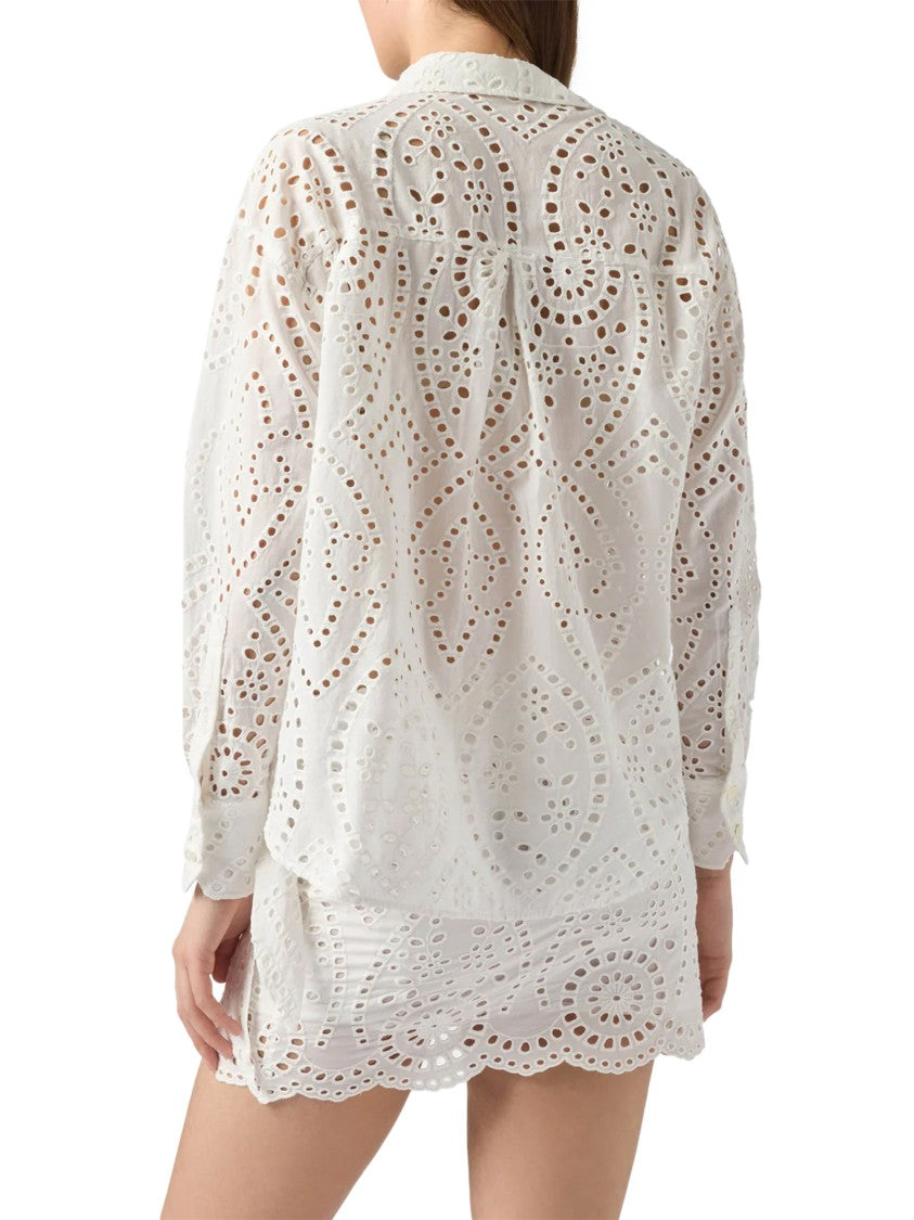 Mc2 Saint Barth Lightweight White Eyelet Embroidery Shirt With Scalloped Hem