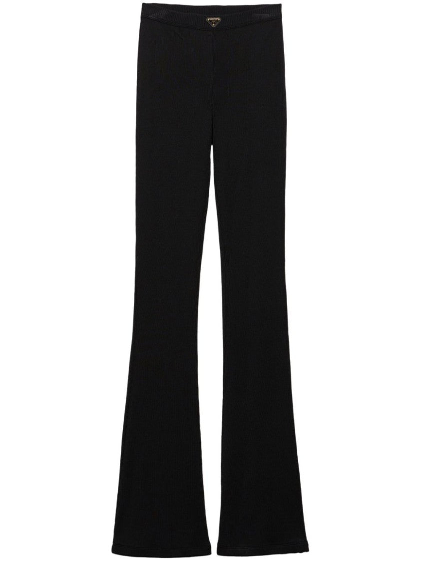 Prada Fitted Black Trousers With Flared Hem Design