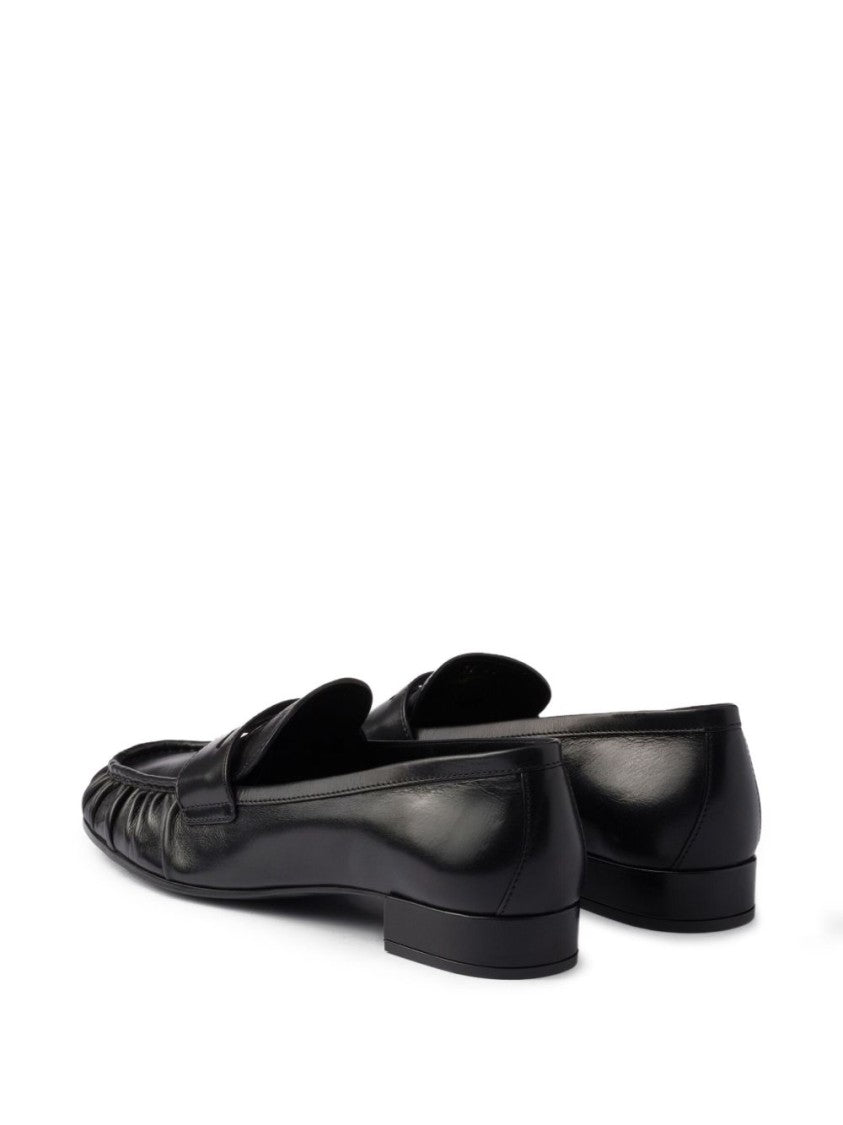 Prada Gathered Leather Loafers With Embossed Branding