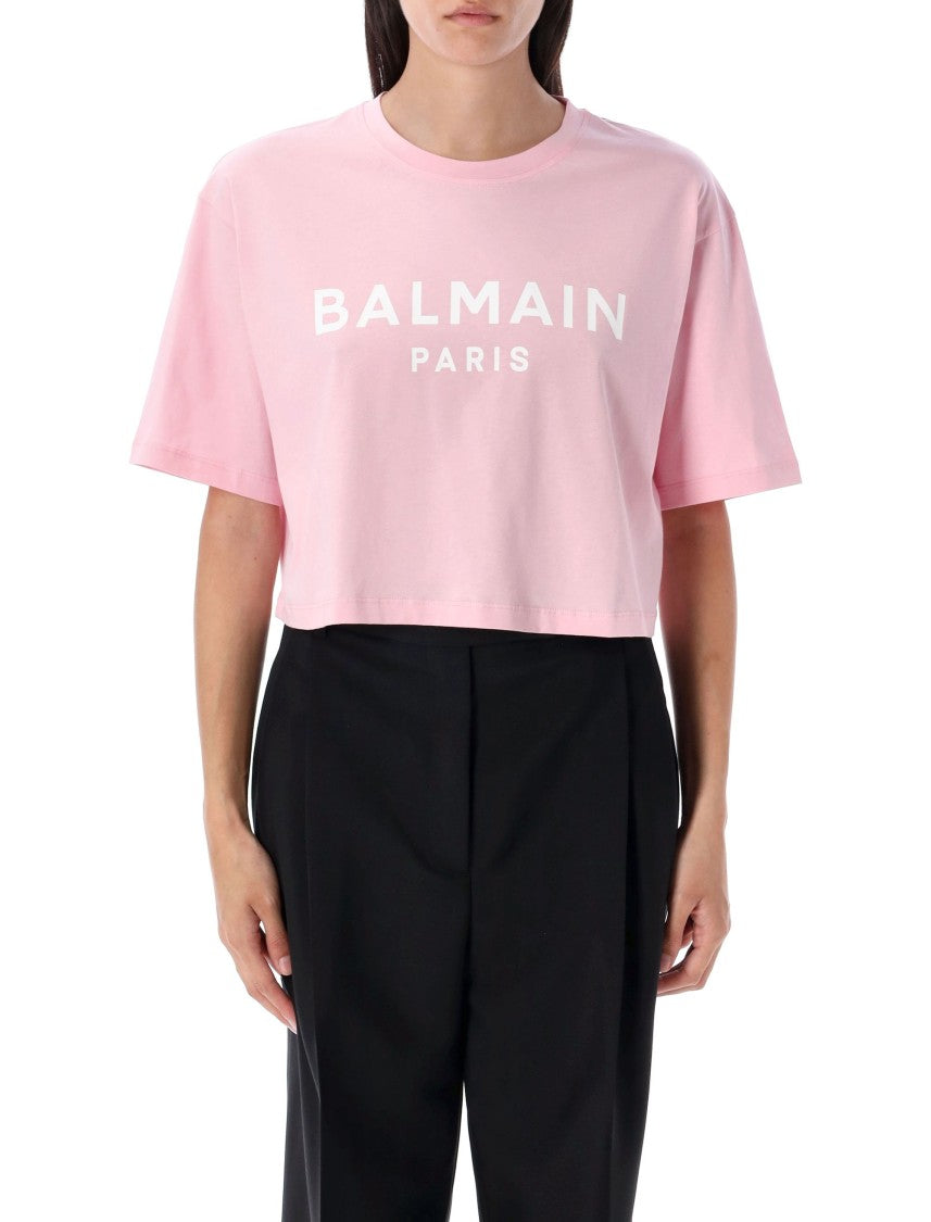 Balmain Printed Logo Cropped T-Shirt