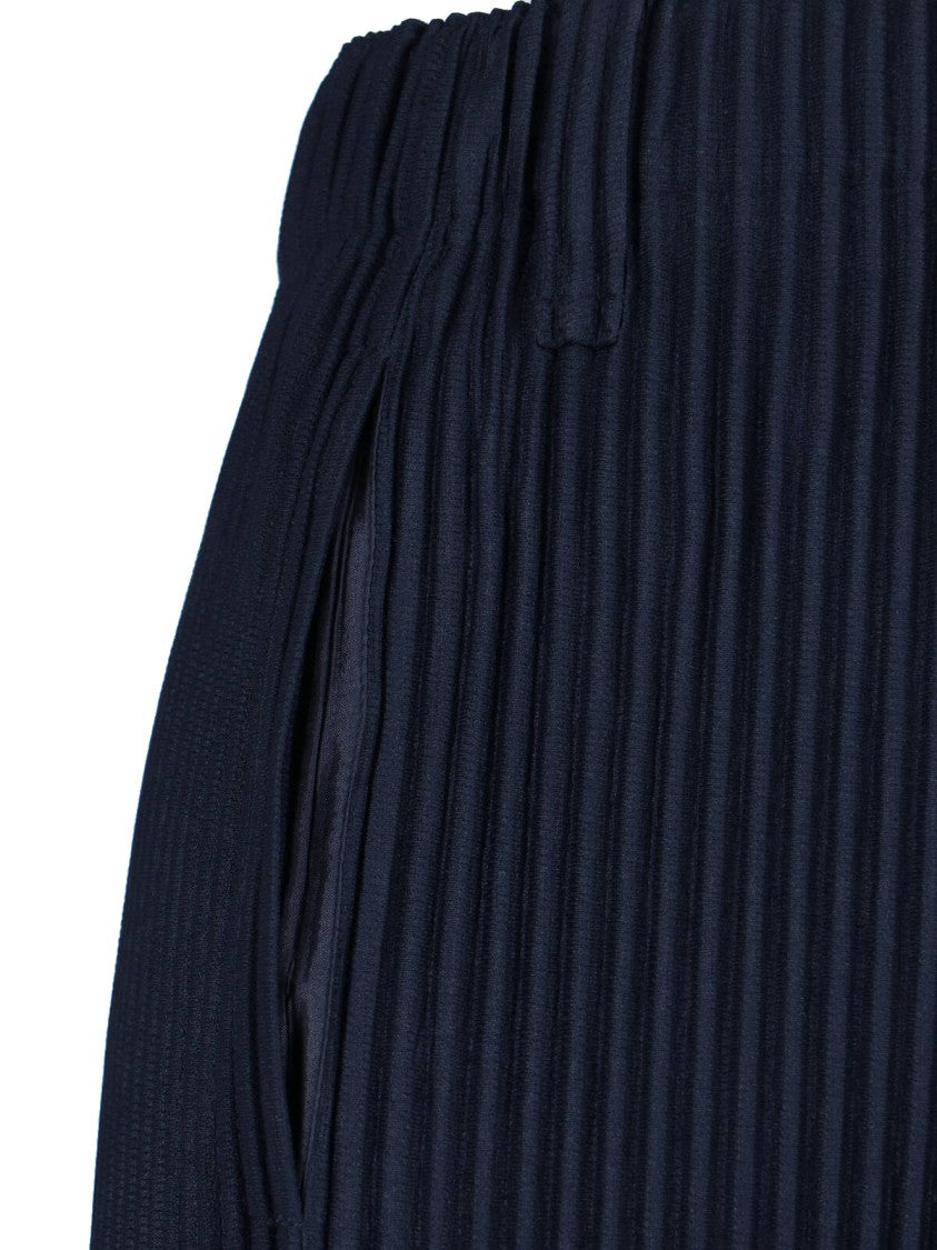 Homme Plissé Issey Miyake Navy Pleated High-Waisted Trousers With Two Side Pockets