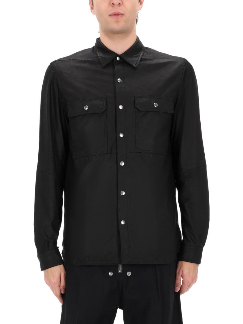 Rick Owens Matte Black Leather Snap Jacket