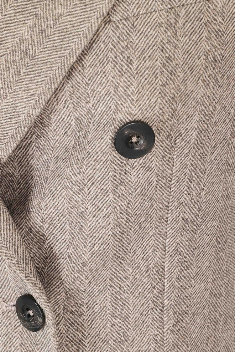 Circolo 1901 Beige Double-Breasted Herringbone Flap Pocket Jacket