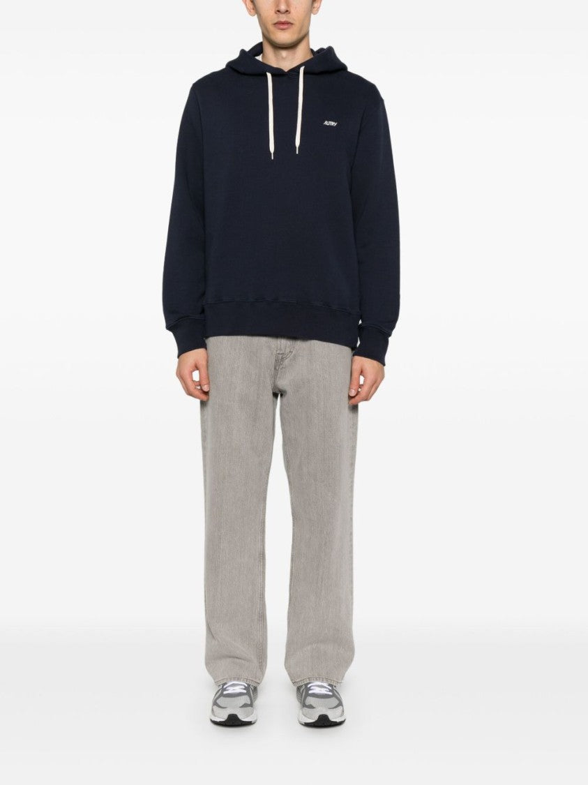 Autry Deep Blue Relaxed-Fit Cotton Hoodie With Drawstring Hood