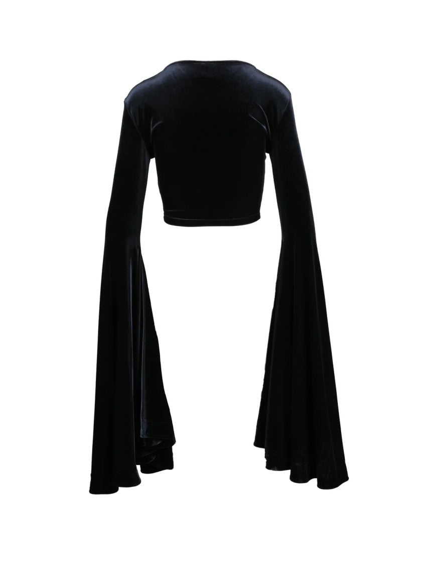 Vetements Black Bell Sleeves Cropped Velvet Blouse