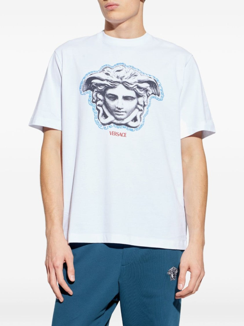 Versace White Relaxed Medusa Graphic Silk T-Shirt