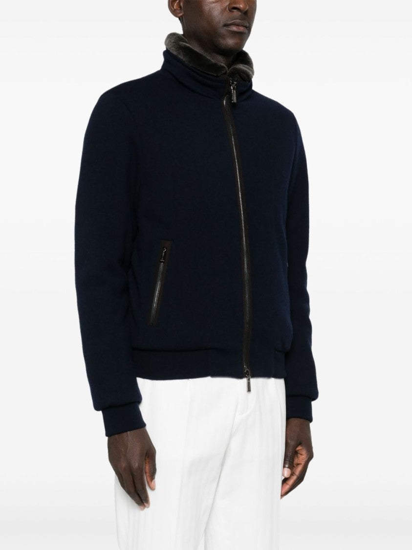 Moorer Padded Fleece Zip-Up Jacket With Detachable Faux-Fur Collar